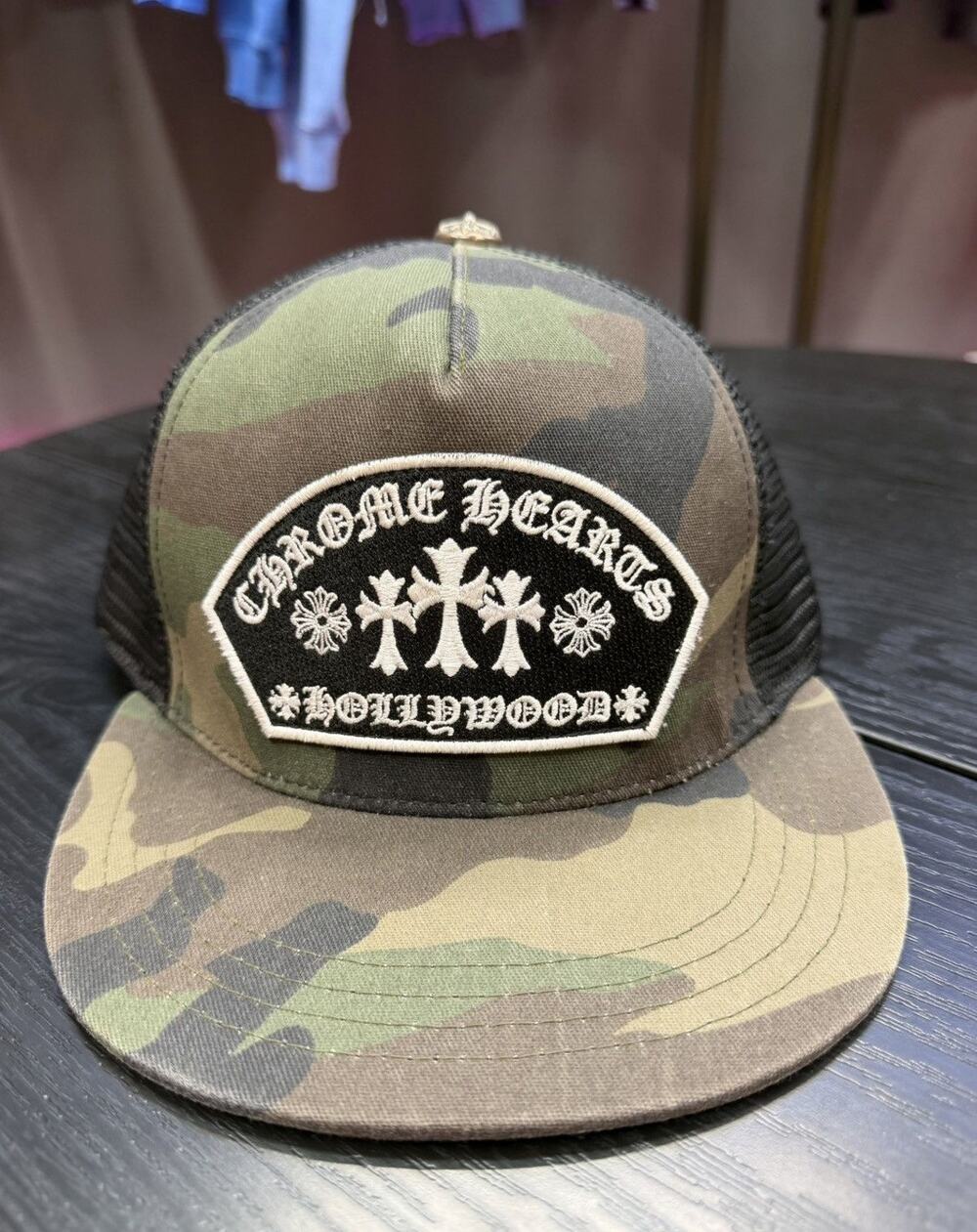 Chrome Hearts Camo Cemetry Cross Patch Trucker Hat
